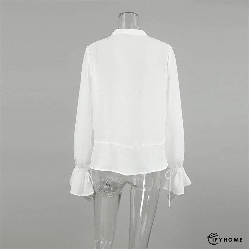 White Tie-Up Top With Mandarin Collar | IFYHOME