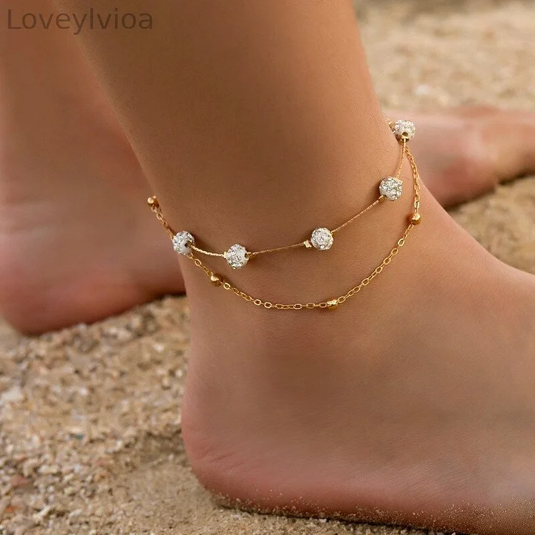 Bohemian Style Diamond Ball Crystal Anklet