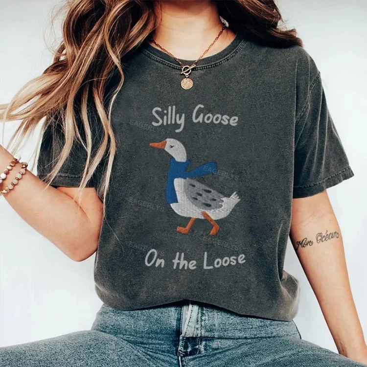 Eagerlys Silly Goose On The Loose Embroidered T-shirt Eagerlys