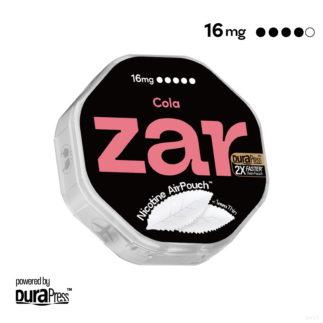 US Experience zar Oral Nicotine AirPouch Cola Flavor Fruit Flavour 16mg nicotine levels 20 pcs per can Price USD 4.9 multi-buy up to 30% discount off Freshest Nicotine Pouches zar pouches nicotine strip snus nicotine pouch dosh pouch