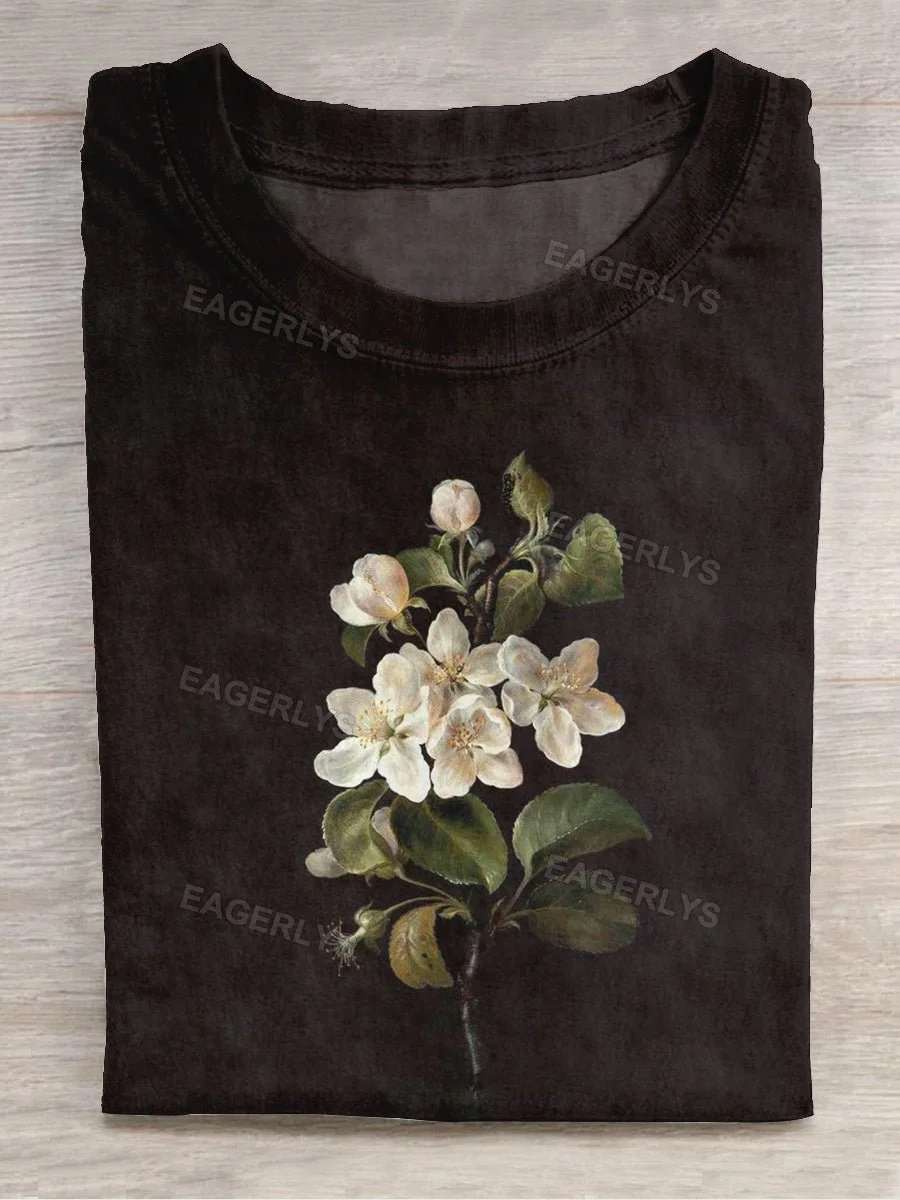 Eagerlys Unisex Floral Art Print Crew Neck T-Shirt Eagerlys