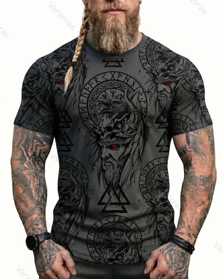 Men's Summer Viking Compass Print Short-Sleeve T-Shirt 1231