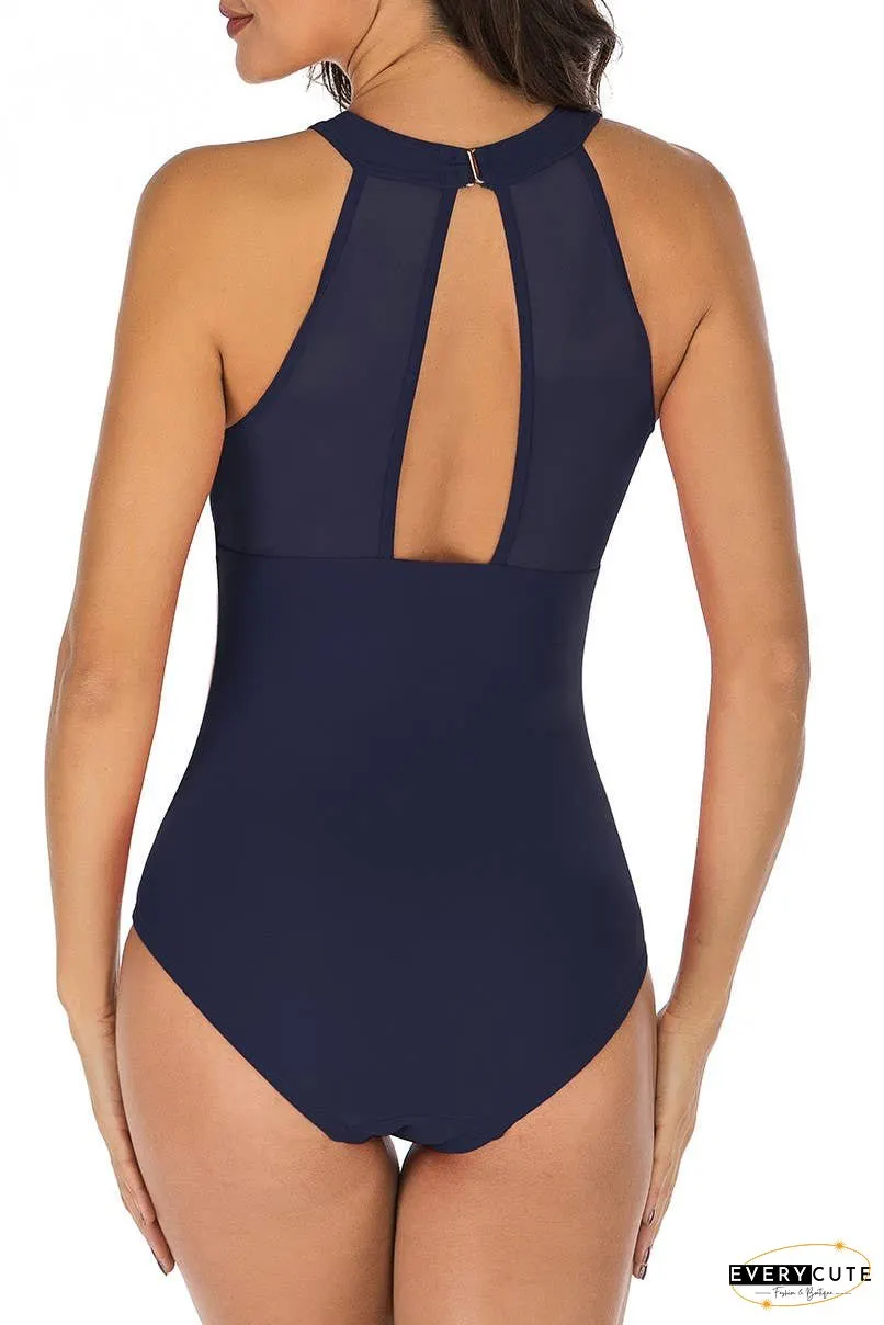 round neck backless one piece swimsuit