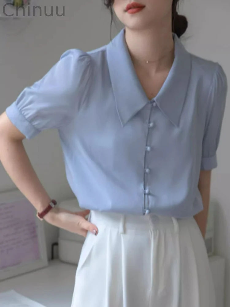 V-neck Puff Sleeve Top - Blue
