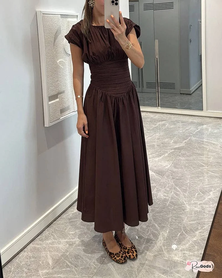 Fashion Solid Color Pleated Dress