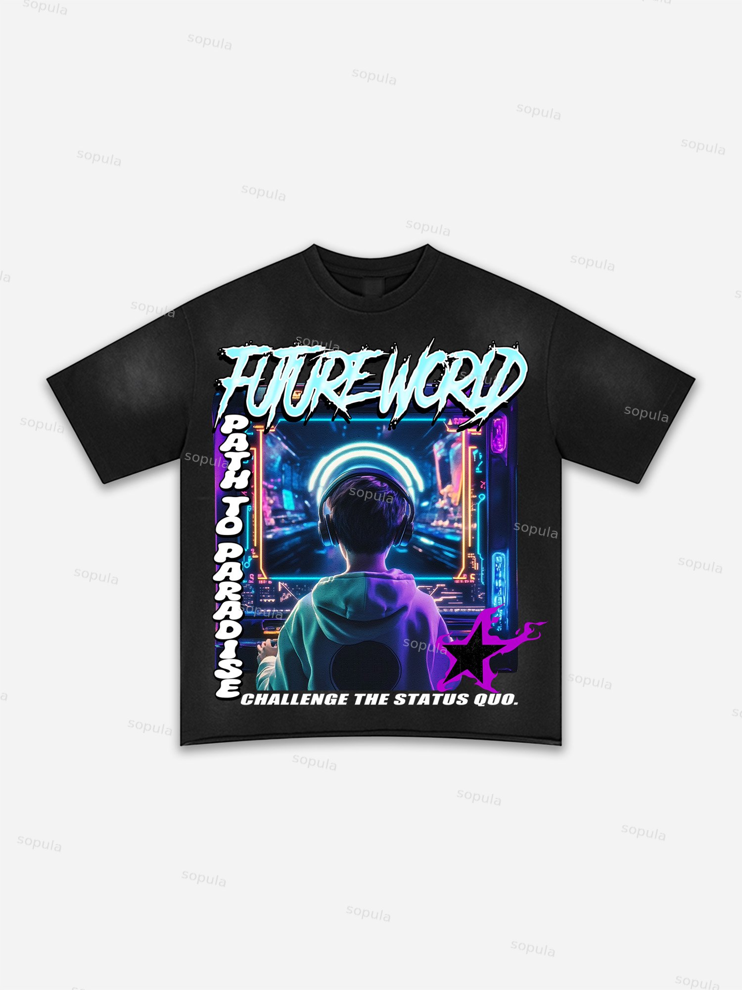 Future World Brainstorming Graphic Print Washed T-shirt