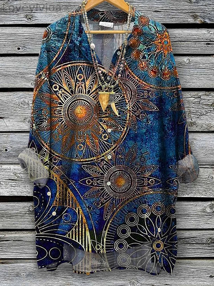 The Golden Pinions Art Printed Women's Casual Cotton And Linen Shirt