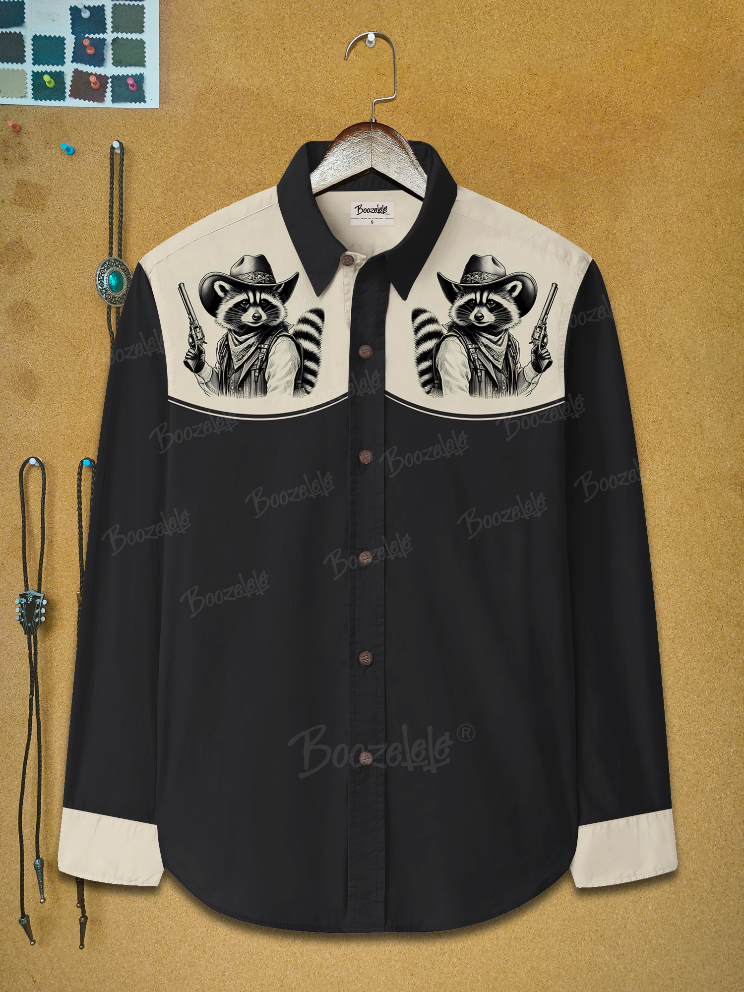 Western Raccoon With Gun - 100% Cotton Long Sleeves Shirt