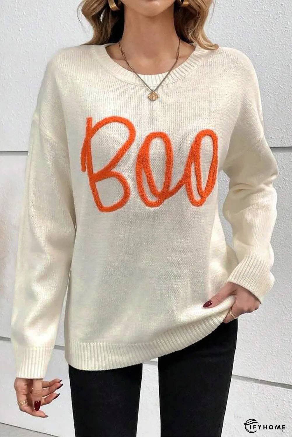 BOO Round Neck Long Sleeve Sweater | IFYHOME