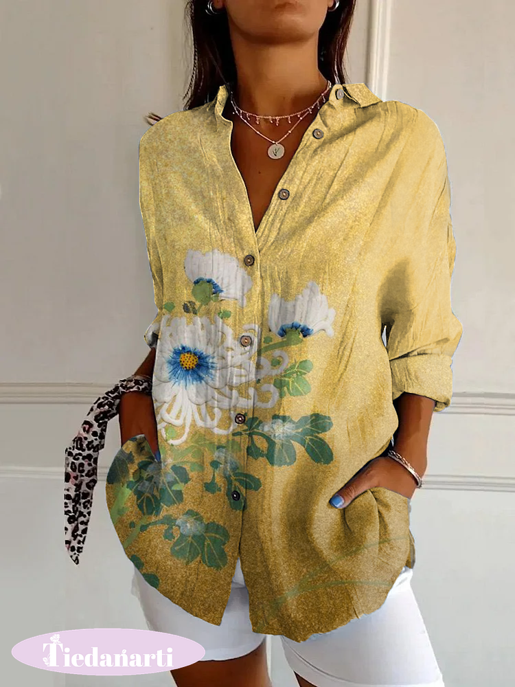 Classic Floral Print Casual Long Sleeve Shirt