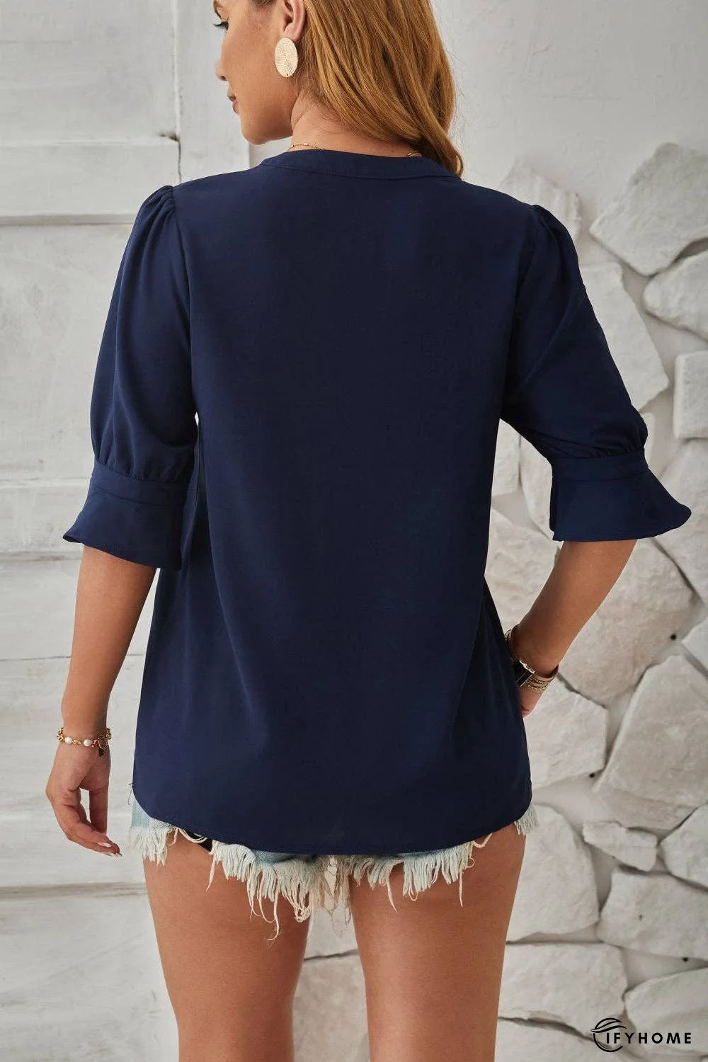 Notched Half Sleeve Blouse | IFYHOME