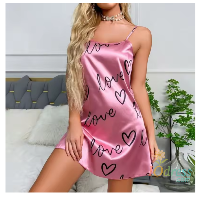 IO Dress Women Nightwear Home Clothes Sexy Black Floral Printing Nightdress Sleepwear Nightshirts Silk Sleepshirts Nightgowns For Woman