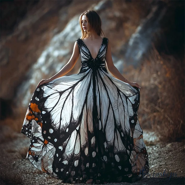 Vintage Mystical Butterfly Wings Flowy Maxi Tank Dress