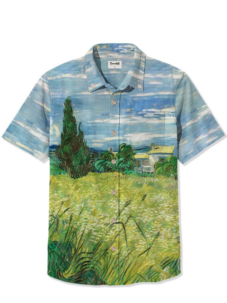 Green Wheat Field with Cypress - 100% Cotton Shirt