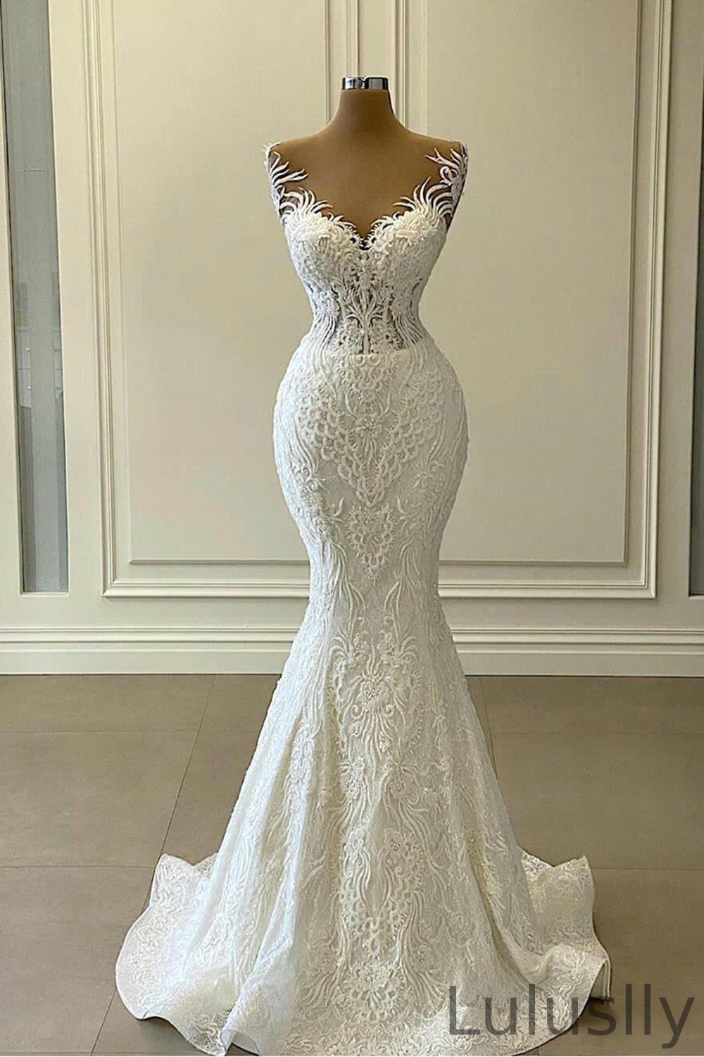 Luluslly Sweetheart Lace Appliques Mermaid Wedding Dresses With Detachable Skirt