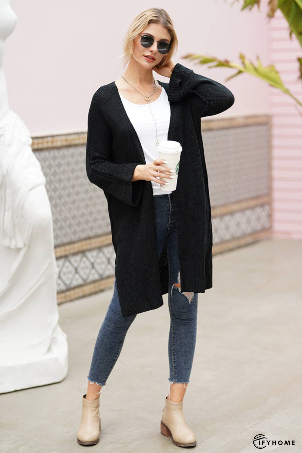 Open Front Long Sleeve Cardigan | IFYHOME