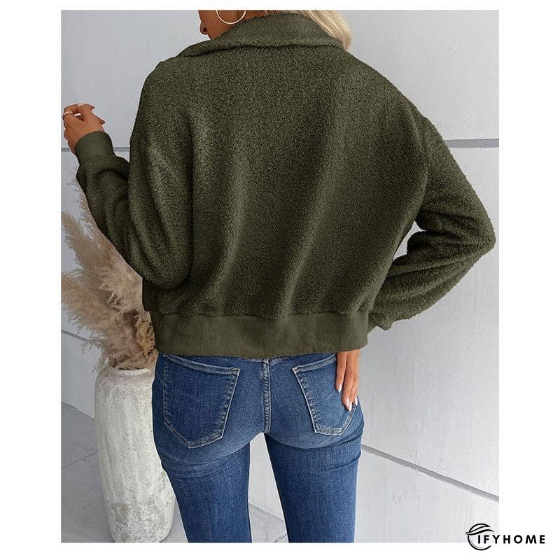 Solid Color Short Lapel Long Sleeve Sherpa Jacket | IFYHOME