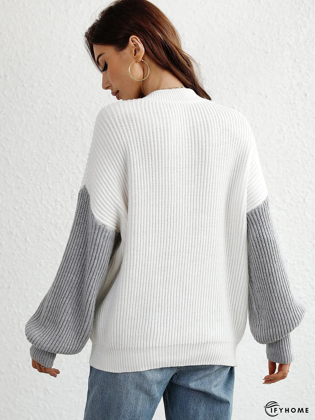 Two-Tone Rib-Knit Dropped Shoulder Sweater | IFYHOME