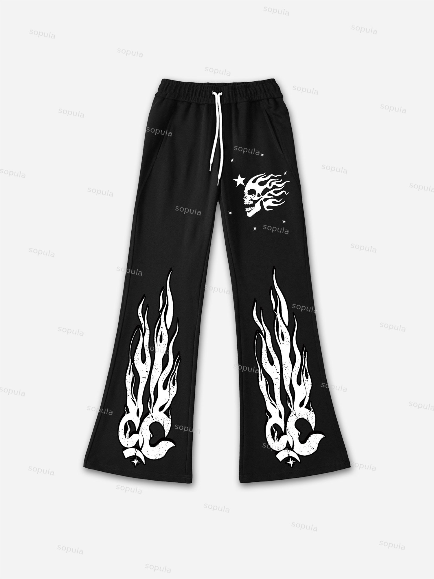 Vintage HeartStar Fire Print Graphic Flared Sweatpants - Sopula｜Premium Graphic Tees & Graphic Clothing