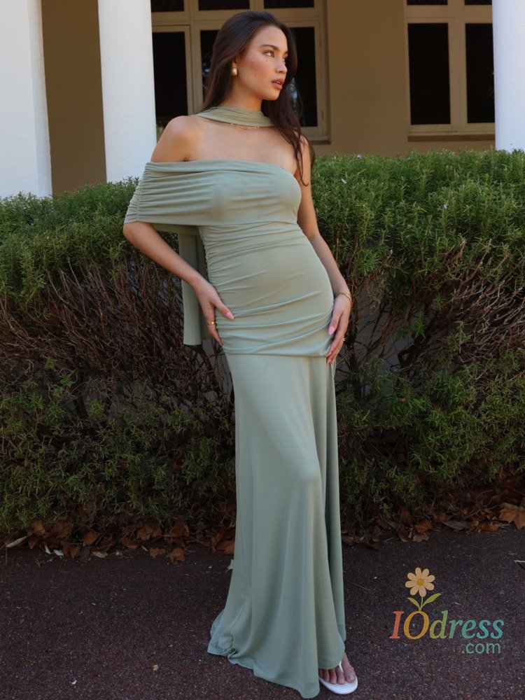 IO Dress Blifanbo Mesh Off-shoulder Scarf Sexy Maxi Dress Autumn Strapless Ruched Elegant Fashion Solid Slim Patchwork Club Party Dress IO Dress Store