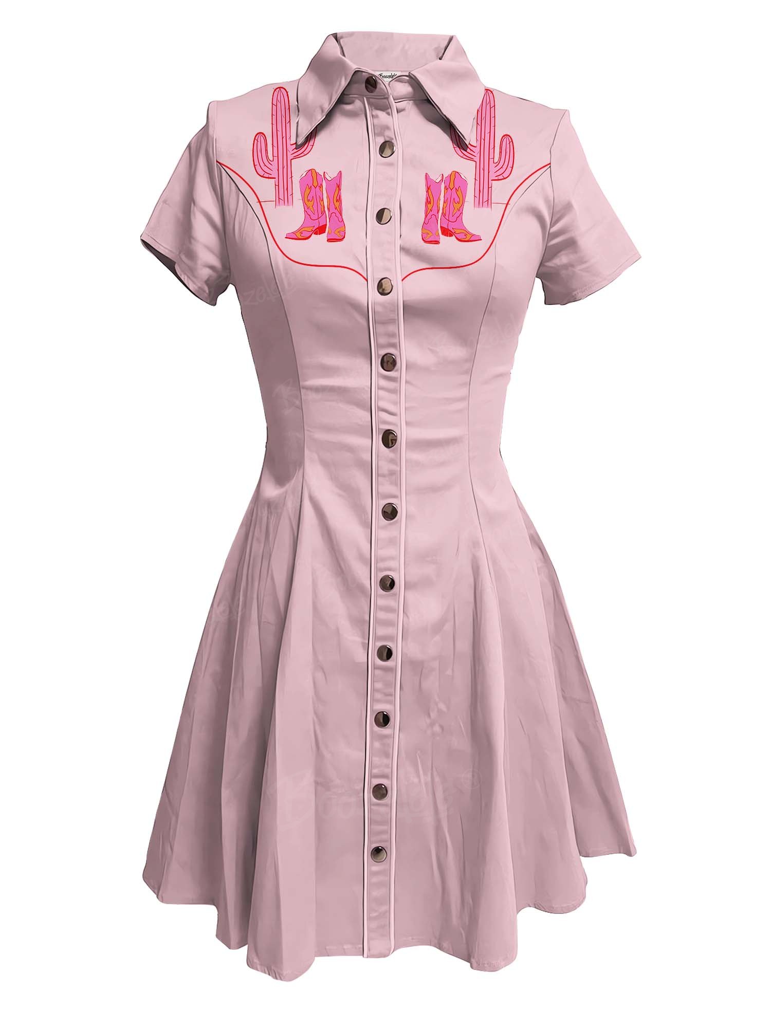 Western Cactus And Boots - 100% Cotton Dress