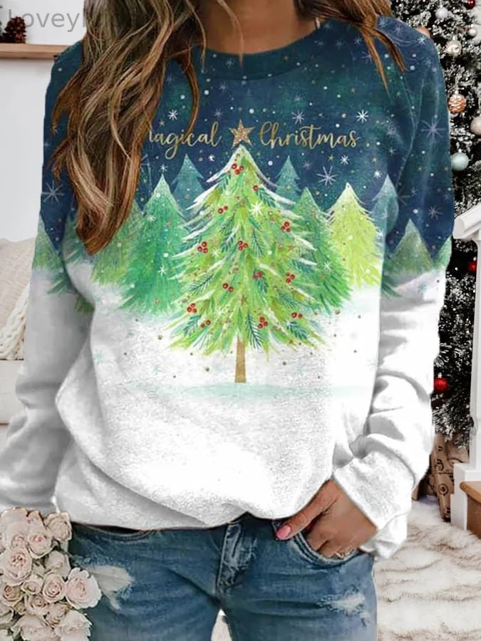 Women's Merry Christmas     Christmas TreeGlitter Print Casual Sweatshirt