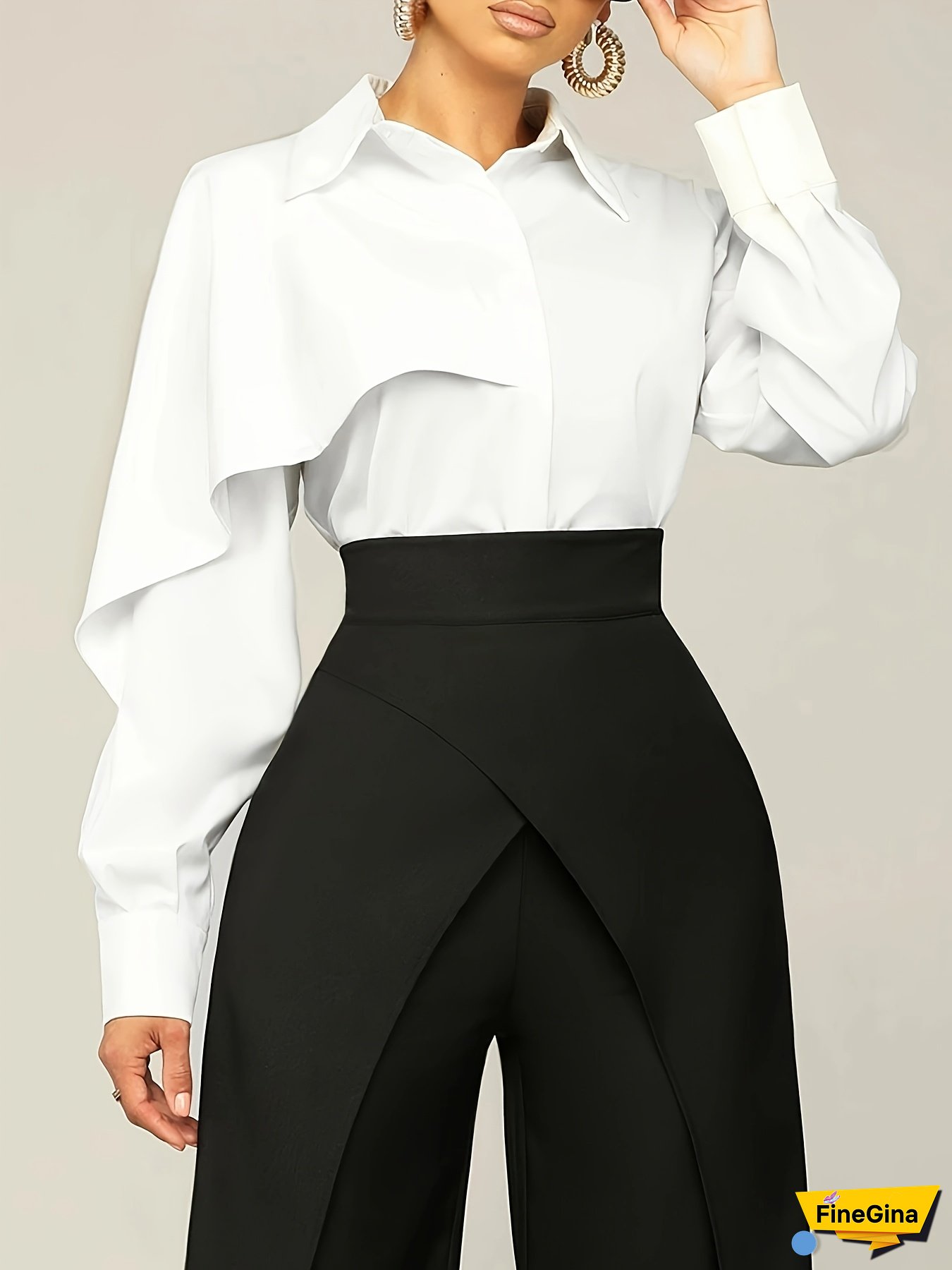 Women's Casual Elegant Classic Collar Blouse - Solid Color Long Sleeve Button-Up Shirt, Machine Washable Non-Stretch Fabric, Versatile for All Seasons & Occasions, Long Sleeve Blouse, Allseason Apparel, Foldover Collar Design, Nontransparent Material