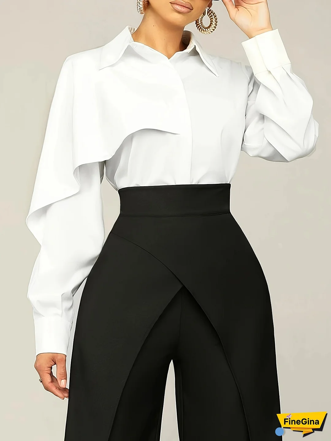 Women's Casual Elegant Classic Collar Blouse - Solid Color Long Sleeve Button-Up Shirt, Machine Washable Non-Stretch Fabric, Versatile for All Seasons & Occasions, Long Sleeve Blouse, Allseason Apparel, Foldover Collar Design, Nontransparent Material