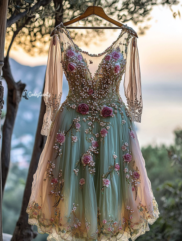 Summer Vintage Floral Beaded Dress e454