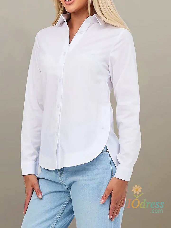IO Dress Spring Women's Clothing Solid Color Long Sleeve Button Up Shirt For Woman Polyester Regular Fit Turn Down Collar Casual Top IO Dress