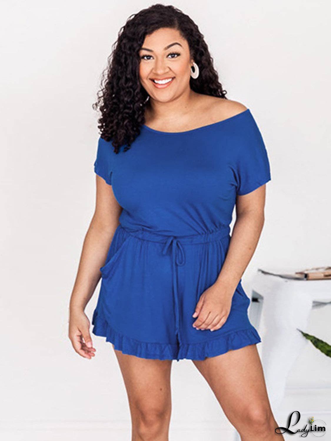 Ruffled Boat Neck Short Sleeve Romper