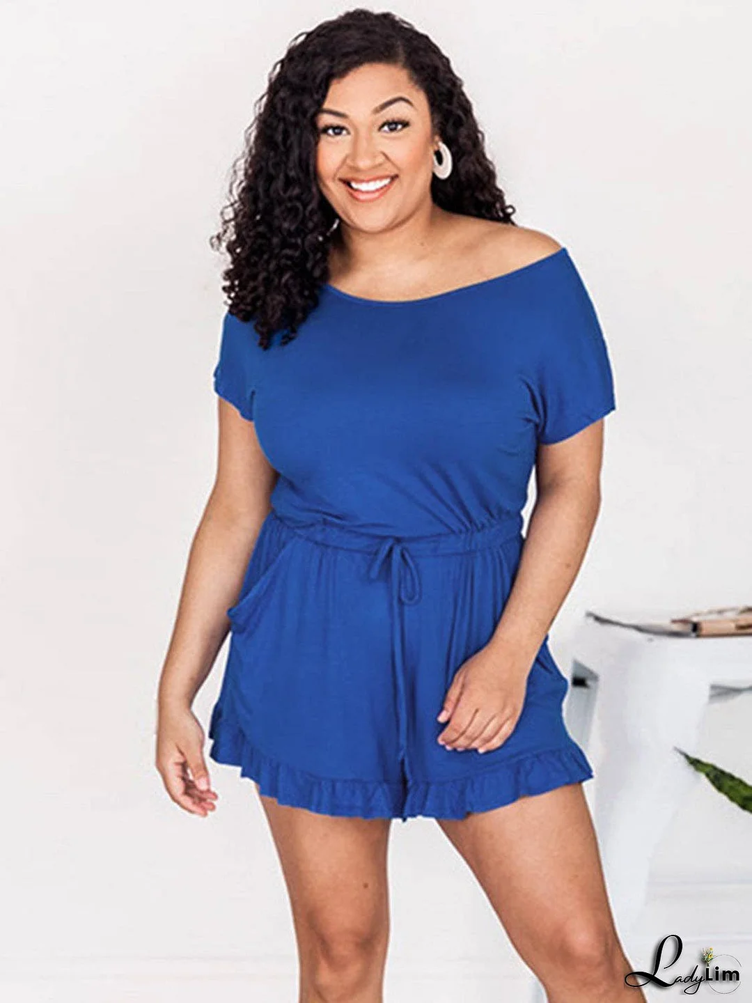 Ruffled Boat Neck Short Sleeve Romper