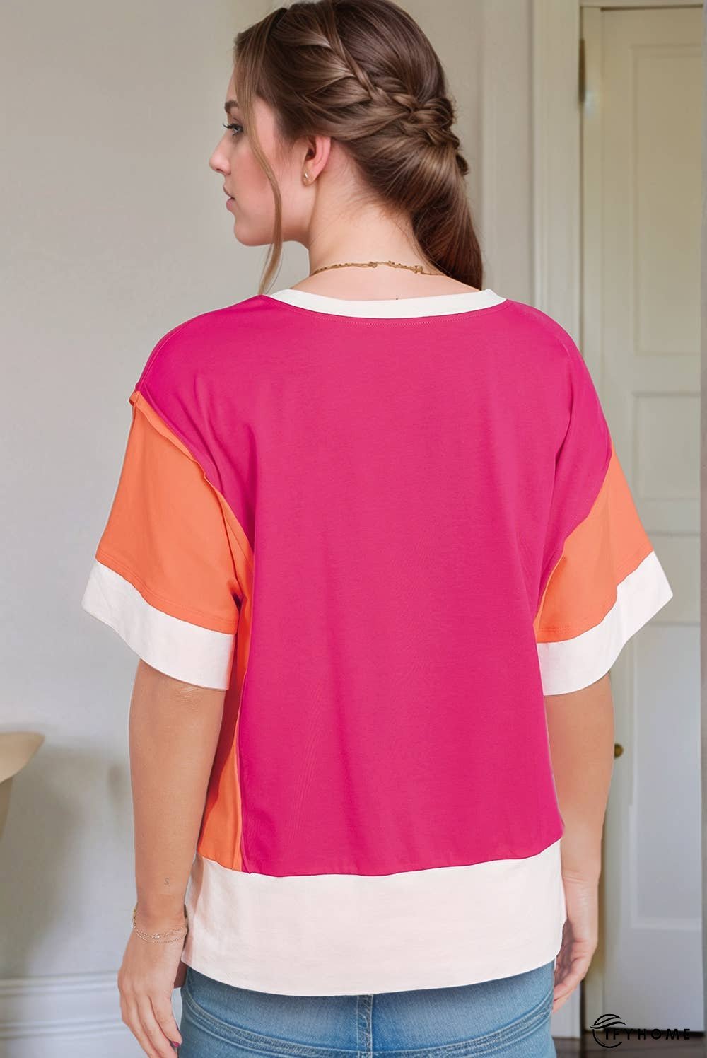 Color Block Patchwork Side Slits Loose Fit T Shirt | IFYHOME