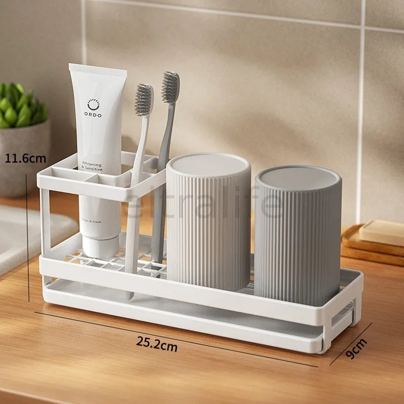 Toothbrush and cup holder, bathroom toothbrushing and rinsing cup set, washstand toothbrush storage rack eltralife