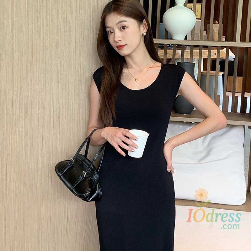 IO Dress Women's Sleeveless Knit Black Maxi Dress – Elegant Slim Fit Bodycon Summer Long Dress Chic Viscose Old Money Style IO Dress