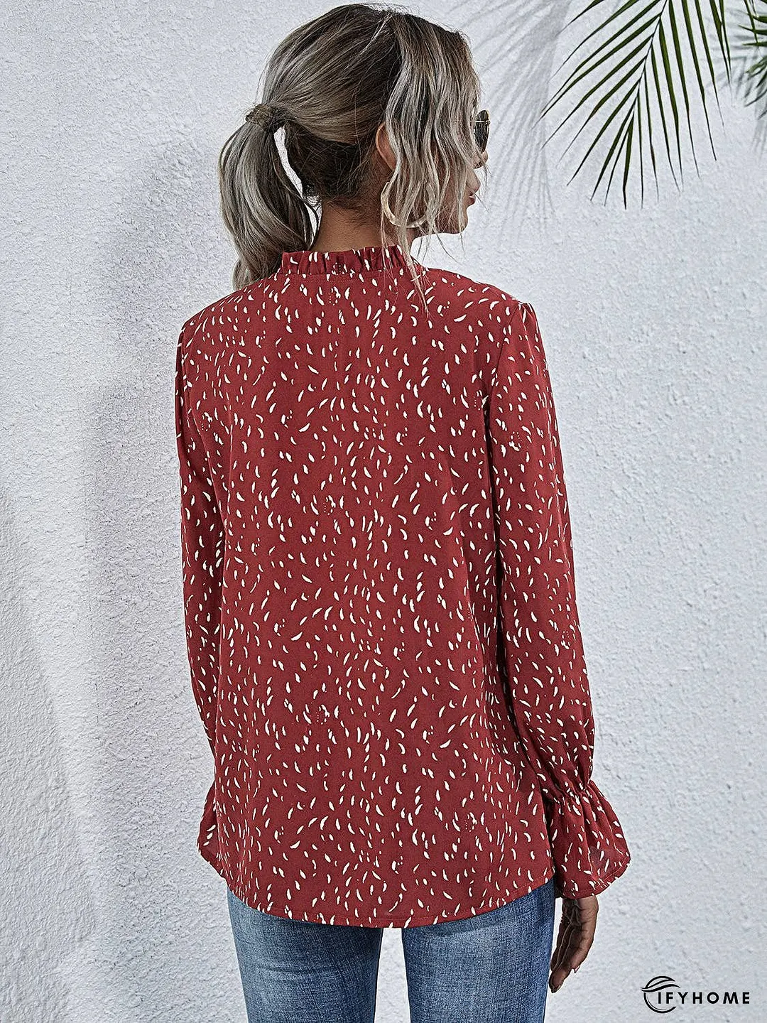Ruffle Stand Tie Neck Top | IFYHOME