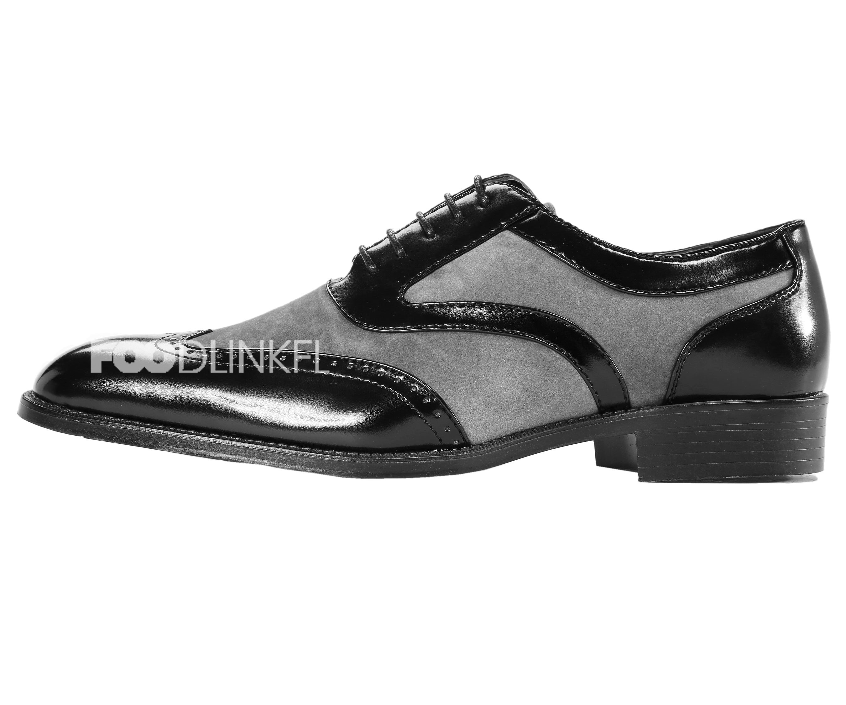 black and grey dress shoes Men Black Gray Brogue Two Tone Genuine & Suede Leather Shoes