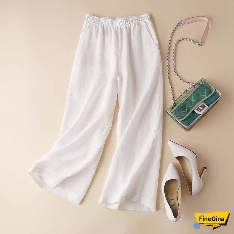 Cotton & Linen Wide-Leg, High-Waisted Straight-Leg & Cropped Casual Pants