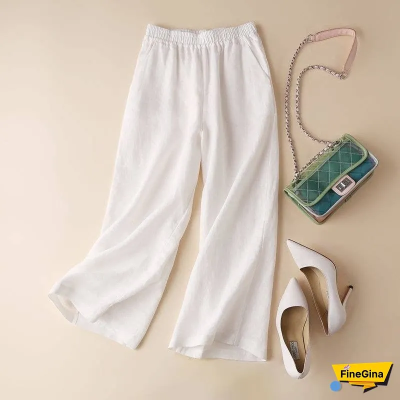 Cotton & Linen Wide-Leg, High-Waisted Straight-Leg & Cropped Casual Pants