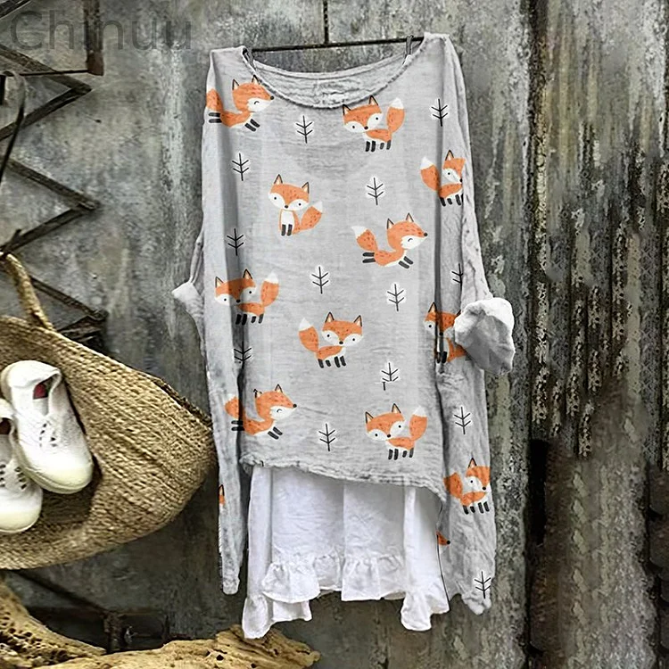 Women's Vintage Fox Cozy Linen Blend Tunic