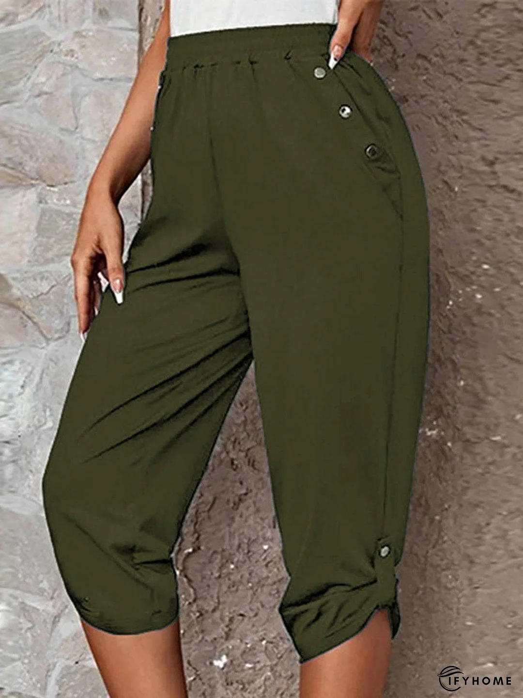 Full Size Roll-Tab Capris Pants | IFYHOME