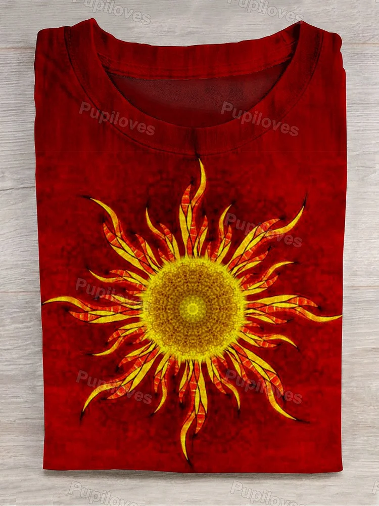 Pupiloves Pupiloves  Unisex Sun God Oil Painting Abstract Print Design T-Shirt