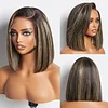 New Glueless Highlight Brown mixed Blonde Hair Straight Bob Wig
