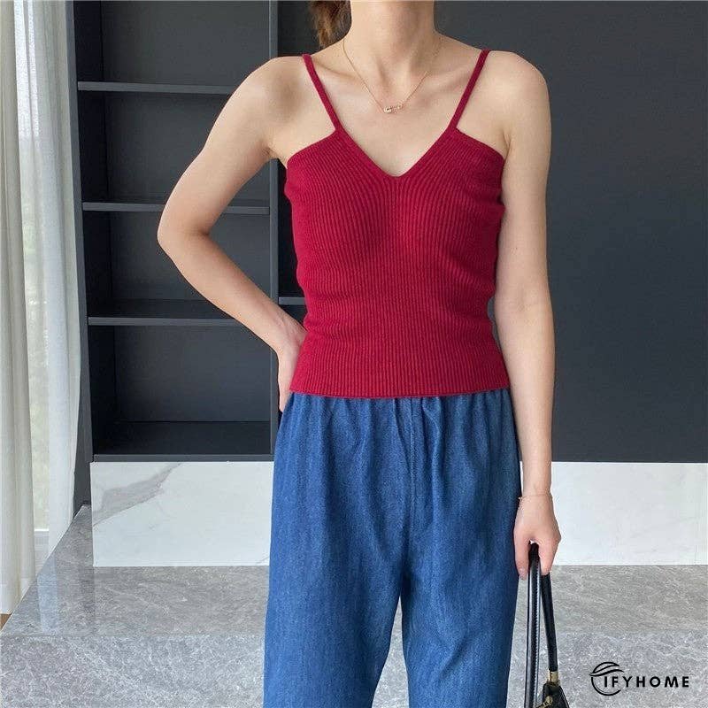 V-Neck Sleeveless Knit Tank Top For A Slim Fit | IFYHOME