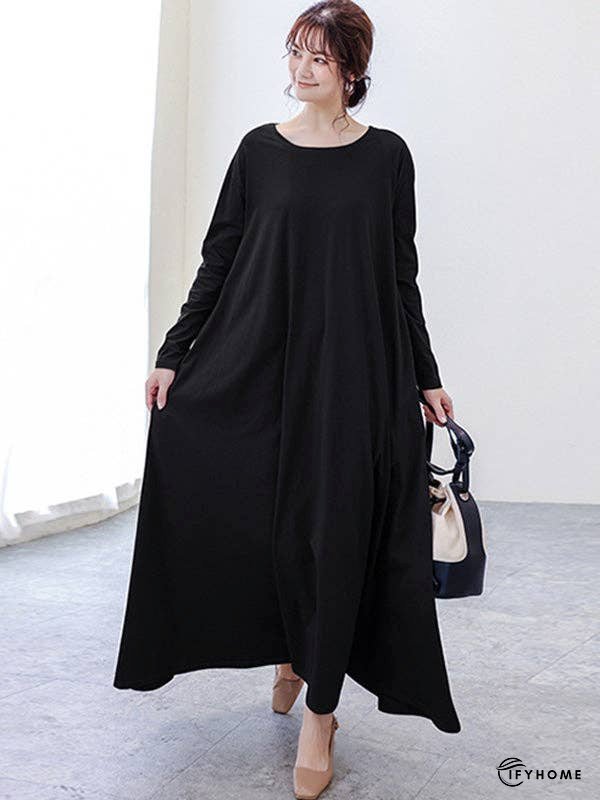 Simple 6 Colors Plus Size Loose Long Sleeve Casual Dress | IFYHOME