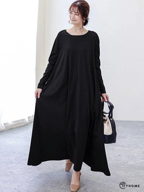 Simple 6 Colors Plus Size Loose Long Sleeve Casual Dress | IFYHOME
