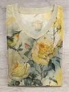 Unisex Flower And Bird Painting Abstract Print Design T-Shirt