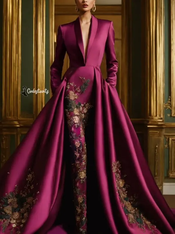 Deep V Temperament Satin Elegance Women's Dress