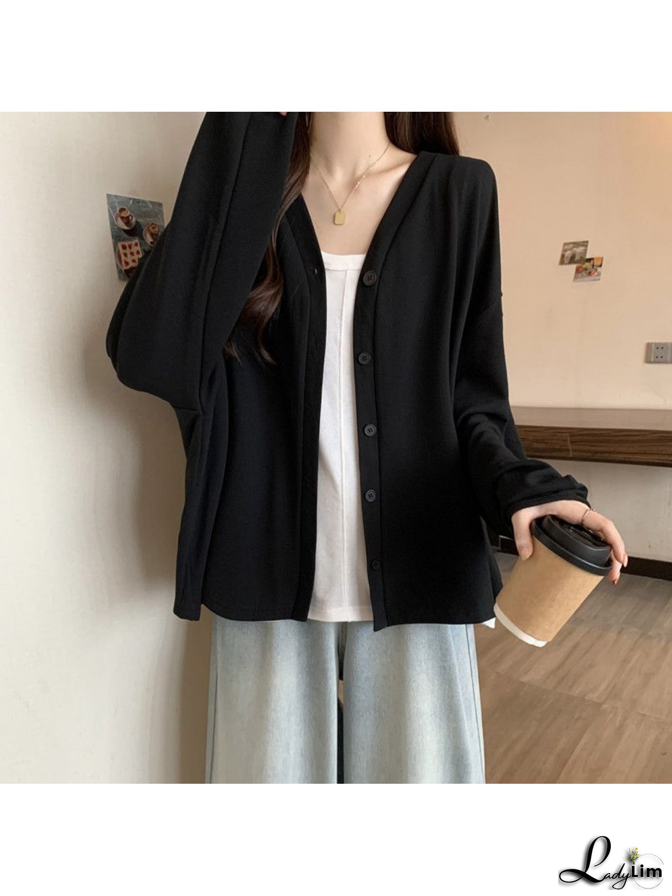 Women's Ice Silky-like Cardigan Jacket - Collar, Lightweight Loose-Fit Outerwear Coat for Spring/Autumn, Wrinkle-Free Casual Blazer (Black/White) - Hand Wash/Dry Clean, Versatile for Jeans & Dresses, Office Outfits For Women, Jacket For Women