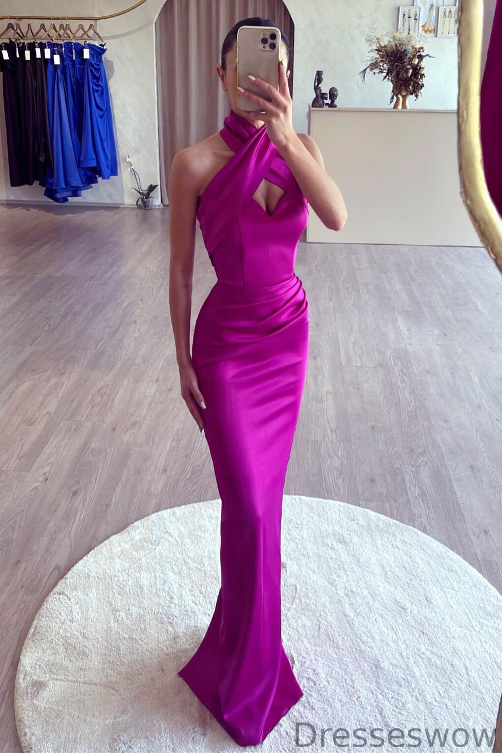 Dresseswow Purple Halter Sleeveless Mermaid Party Prom Dresses Keyhole On Sale
